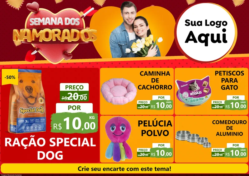 Modelo de Encarte para Encarte A4 Horizontal com o tema Semana dos Namorados para Pet Shop