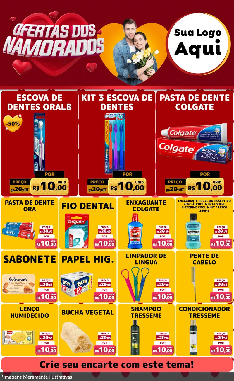 Modelo de Encarte para Encarte Grande com o tema Ofertas Dos Namorados para Higiene Pessoal