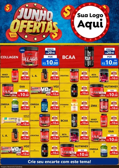 Modelo de Encarte para Encarte A4 Vertical com o tema Junho de Ofertas para Suplementos alimentares