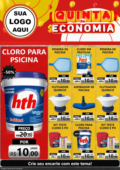 Modelo de Encarte para Encarte A4 Vertical com o tema Quinta da Economia para Produtos para Piscina