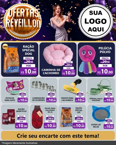 Modelo de Rede Social para Feed Instagram com o tema Ofertas de Réveillon para Pet Shop