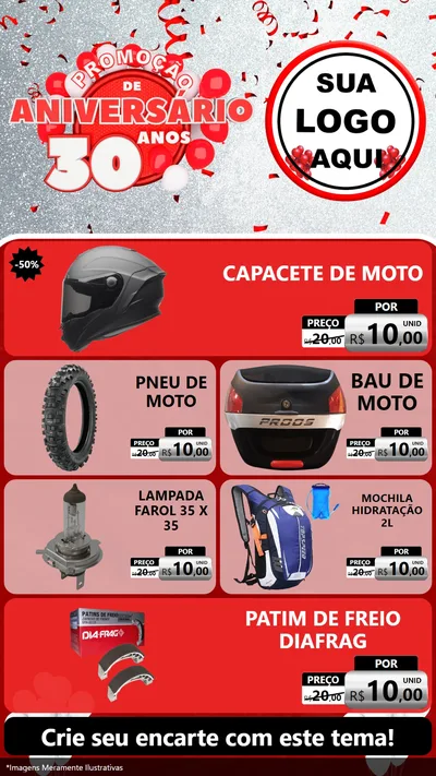 Modelo de TV para TV Vertical com o tema Promoção de Aniversário - 30 Anos para Moto peças