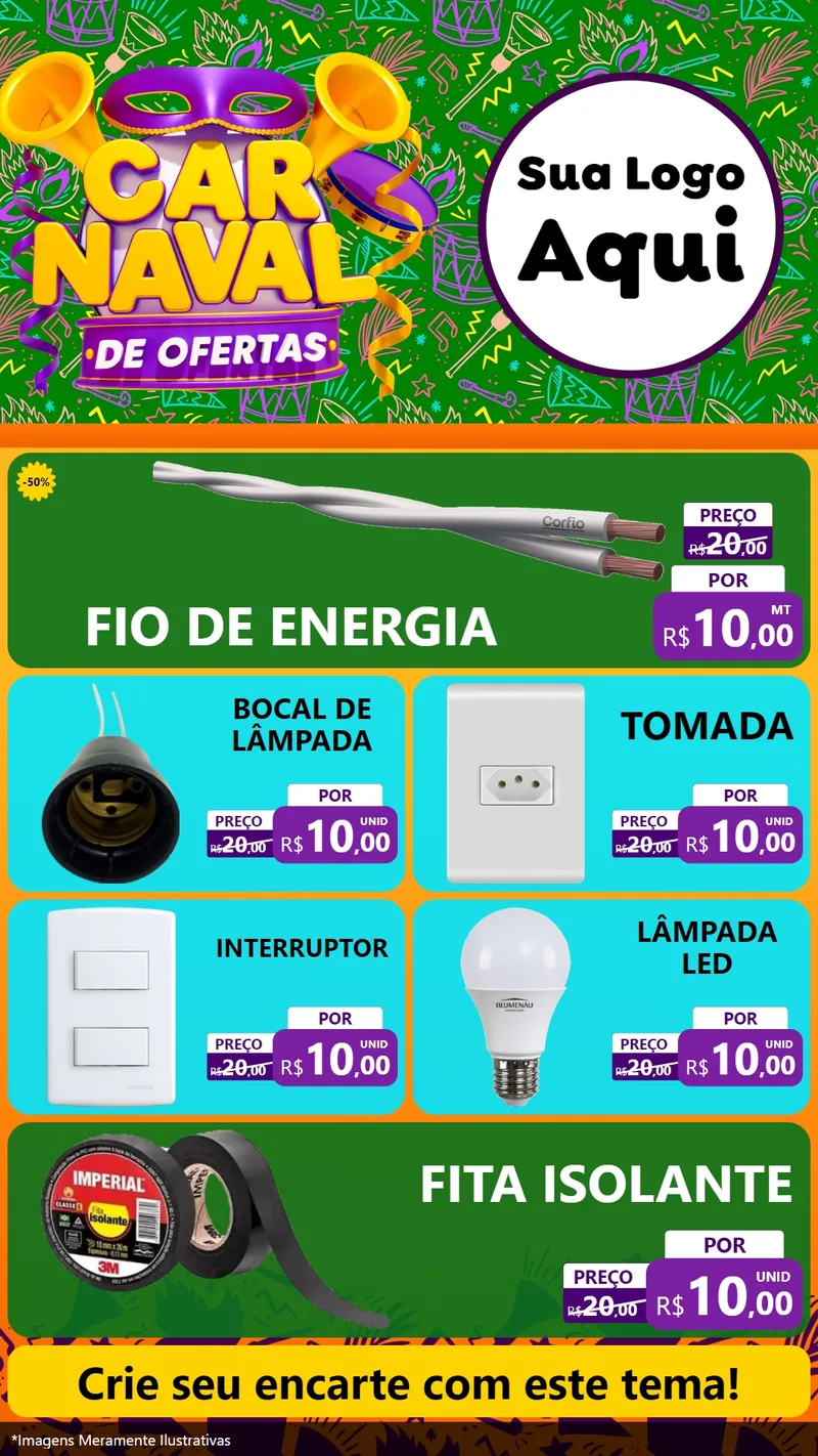 Modelo de TV para TV Vertical com o tema Carnaval de Ofertas para Materiais Elétricos