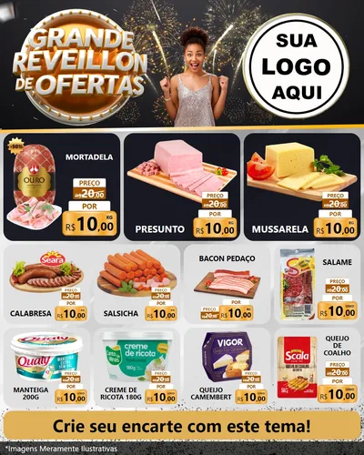 Modelo de Rede Social para Feed Instagram com o tema Grande Réveillon de Ofertas para Frios e Laticínios