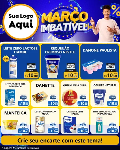 Modelo de Rede Social para Feed Instagram com o tema Março Imbatível para Frios e Laticínios