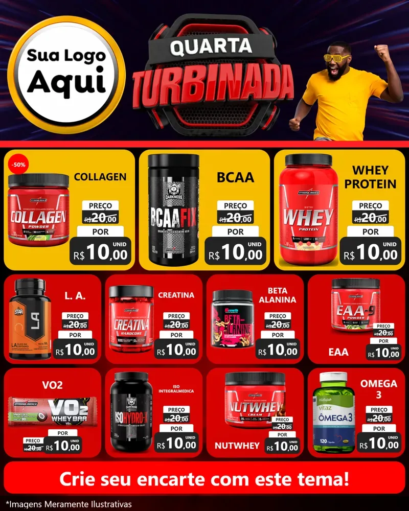 Modelo de Rede Social para Feed Instagram com o tema Quarta Turbinada para Suplementos alimentares