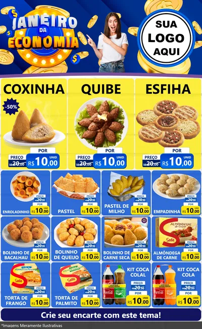 Modelo de Encarte para Encarte Grande com o tema Janeiro da Economia para Salgadaria
