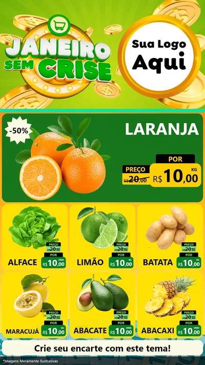 Modelo de Rede Social para Stories com o tema Janeiro Sem Crise para Hortifrúti