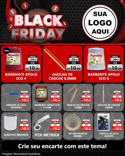 Modelo de Rede Social para Feed Instagram com o tema Black Friday para Armarinho e Aviamentos