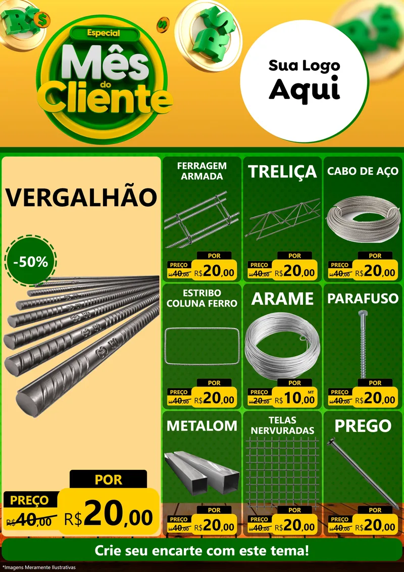 Modelo de Encarte para Encarte A4 Vertical com o tema Especial Mês do Cliente para Ferragens