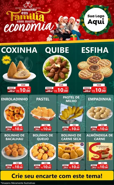 Modelo de Encarte para Encarte Grande com o tema Momento em Família (Natal) para Salgadaria