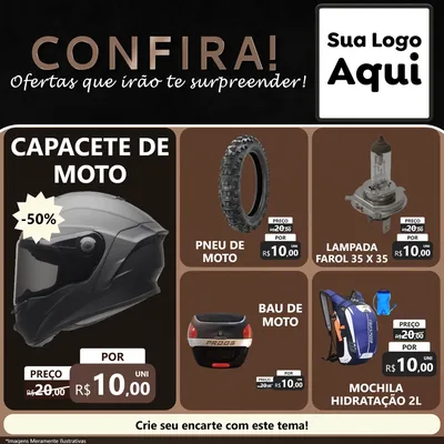Modelo de Rede Social para Feed Facebook com o tema Confira! Ofertas que irão te surpreender! para Moto peças