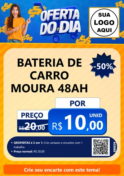 Modelo de Cartaz para Cartaz A4 Vertical com o tema Oferta do Dia para Baterias Elétricas