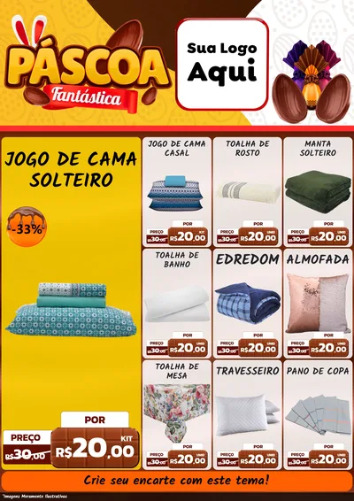 Modelo de Encarte para Encarte A4 Vertical com o tema Páscoa Fantástica para Cama, Mesa e Banho