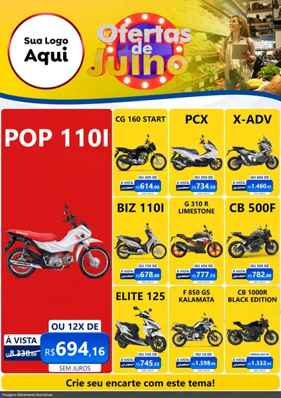 Modelo de Encarte para Encarte A4 Vertical com o tema Ofertas de Julho para Concessionaria de Motos
