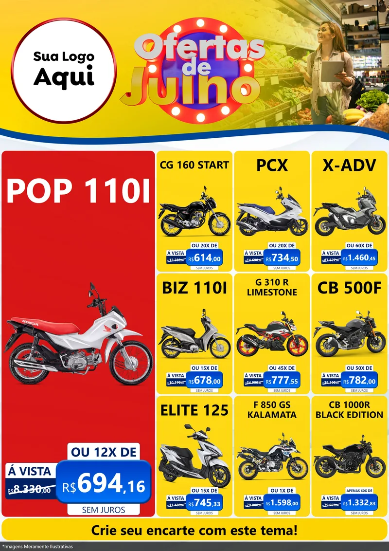 Modelo de Encarte para Encarte A4 Vertical com o tema Ofertas de Julho para Concessionaria de Motos