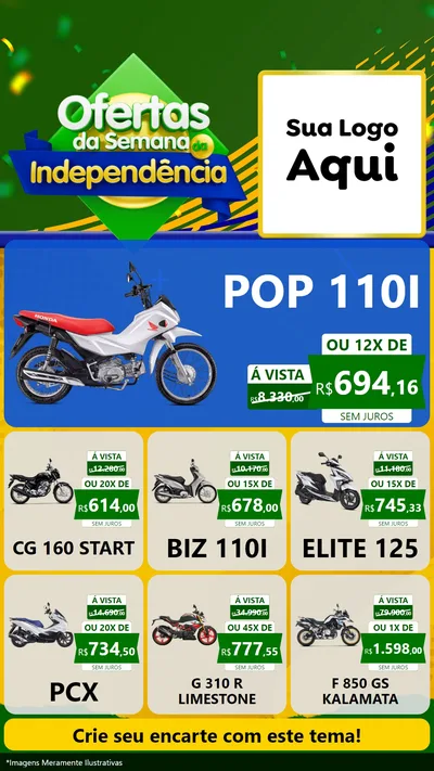 Modelo de Rede Social para Stories com o tema Ofertas da Semana da Independência para Concessionaria de Motos