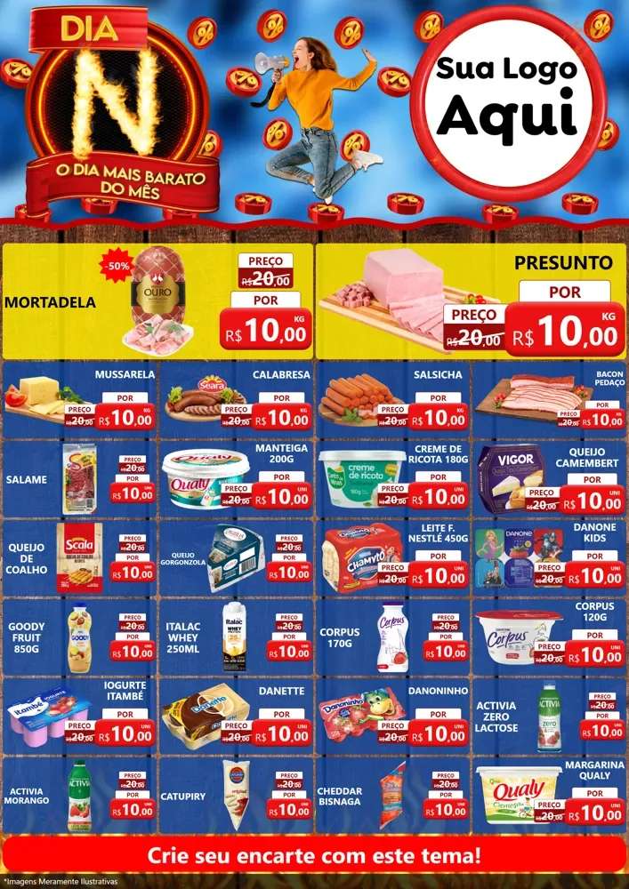 Modelo de Encarte para Encarte A4 Vertical com o tema Dia N - O Dia Mais Barato Do Mês para Frios e Laticínios
