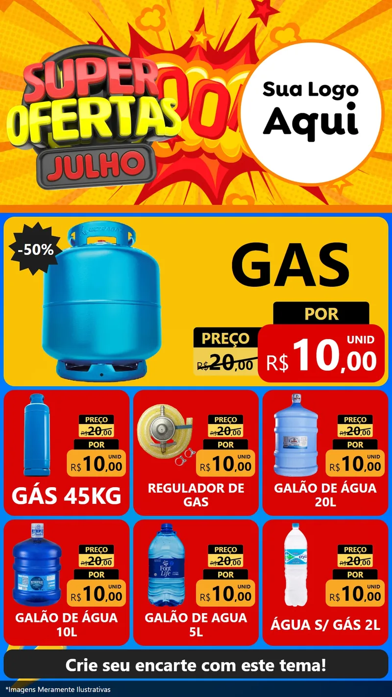 Modelo de Rede Social para Stories com o tema Super Ofertas Julho para Água e gás