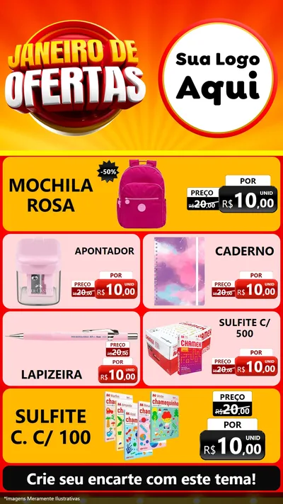 Modelo de TV para TV Vertical com o tema Janeiro de Ofertas para Papelaria
