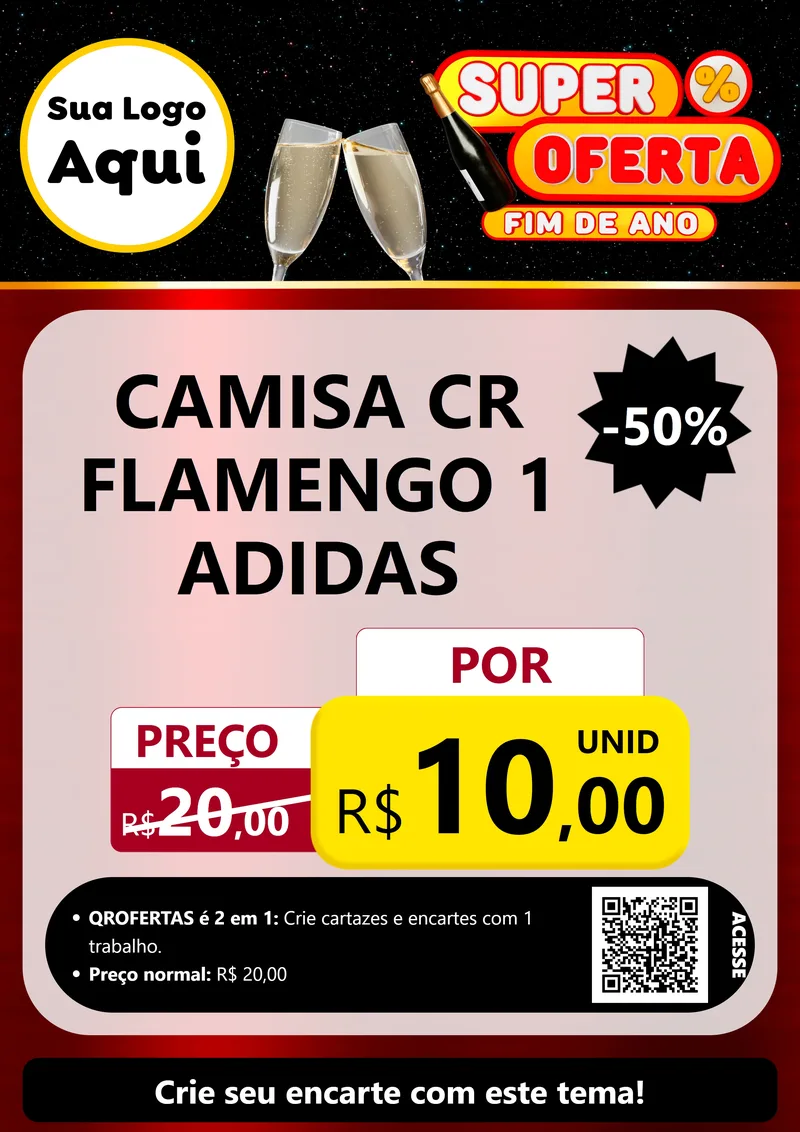 Modelo de Cartaz para Cartaz A4 Vertical com o tema Super Oferta Fim de Ano para Roupas e acessórios