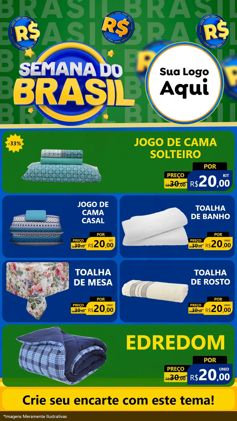 Modelo de TV para TV Vertical com o tema Semana Do Brasil para Cama, Mesa e Banho