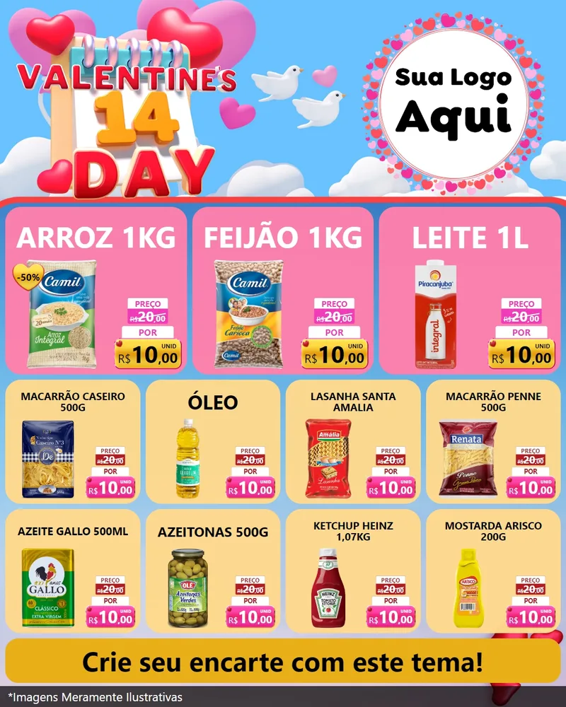 Modelo de Rede Social para Feed Instagram com o tema Valentine's Day para Supermercado