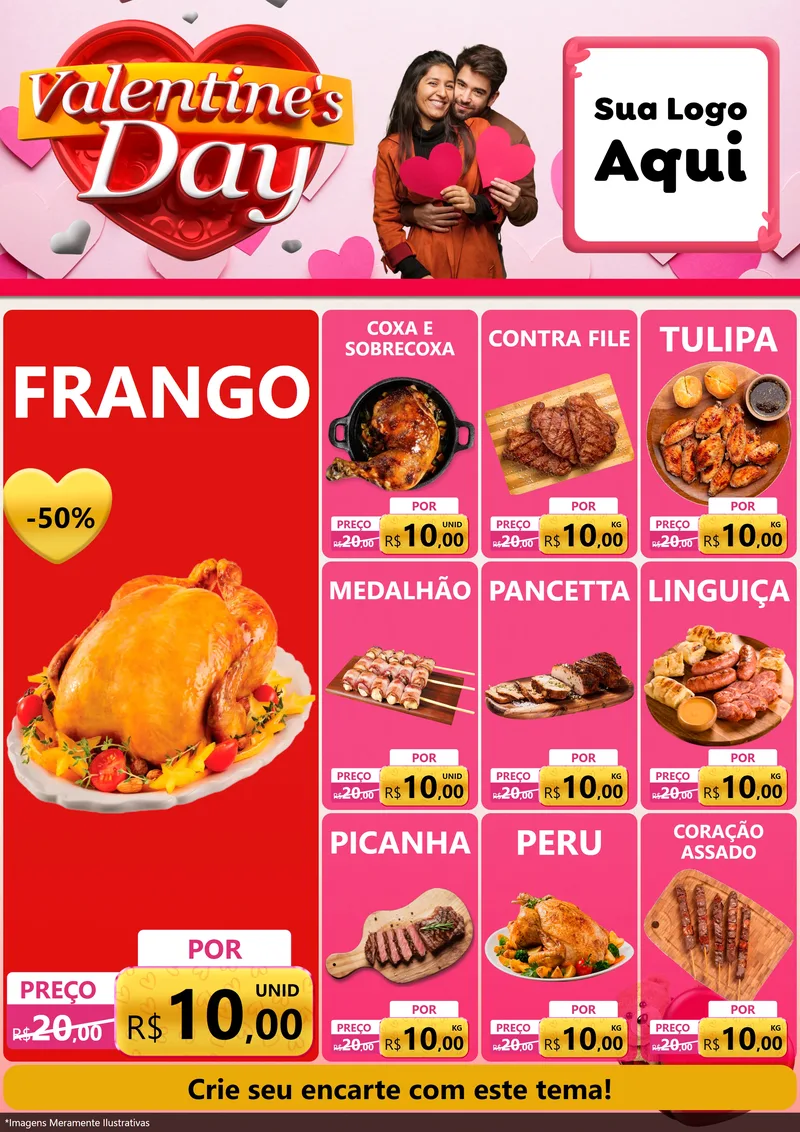 Modelo de Encarte para Encarte A4 Vertical com o tema Valentine's Day para Assados