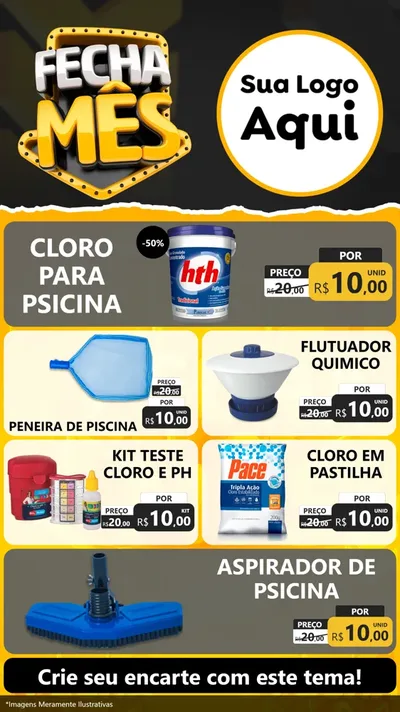 Modelo de TV para TV Vertical com o tema Fecha Mês para Produtos para Piscina