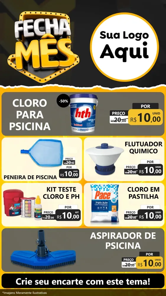 Modelo de TV para TV Vertical com o tema Fecha Mês para Produtos para Piscina