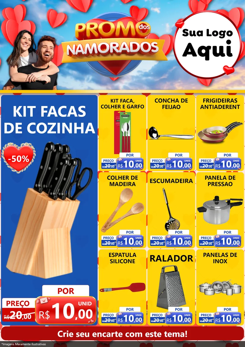 Modelo de Encarte para Encarte A4 Vertical com o tema Promo dos Namorados para Utilidades Domésticas