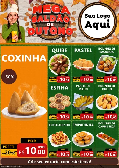 Modelo de Encarte para Encarte A4 Vertical com o tema Mega Saldão de Outono para Salgadaria