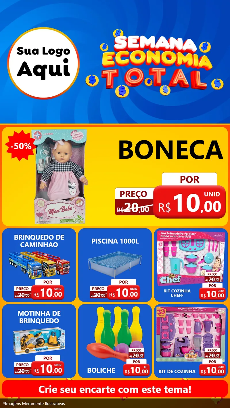 Modelo de Rede Social para Stories com o tema Semana Economia Total para Brinquedos