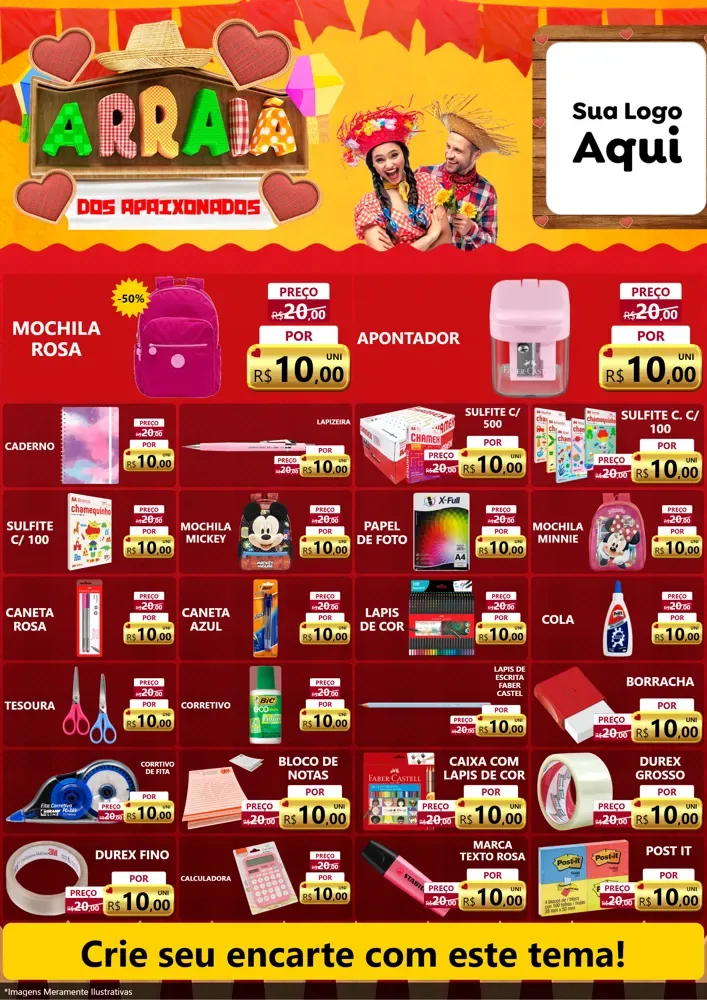 Modelo de Encarte para Encarte A4 Vertical com o tema Arraiá Dos Apaixonados - Junina para Papelaria
