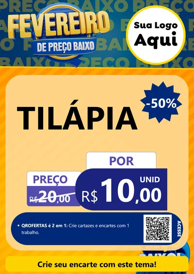 Modelo de Cartaz para Cartaz A4 Vertical com o tema Fevereiro de Preço Baixo para Peixaria