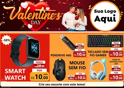 Modelo de Encarte para Encarte A4 Horizontal com o tema Valentine's Day para Informática