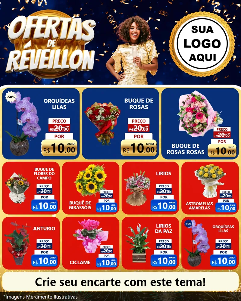 Modelo de Rede Social para Feed Instagram com o tema Ofertas de Réveillon para Floricultura e jardim