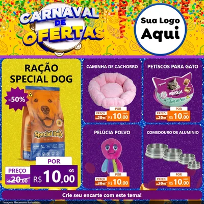Modelo de Rede Social para Feed Facebook com o tema Carnaval de Ofertas para Pet Shop
