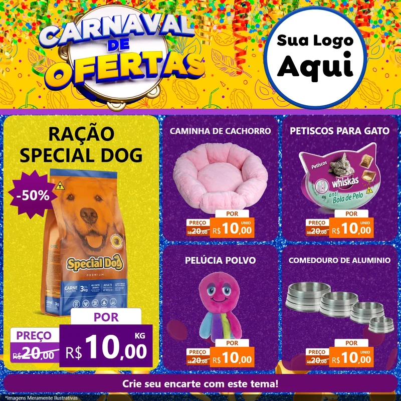 Modelo de Rede Social para Feed Facebook com o tema Carnaval de Ofertas para Pet Shop