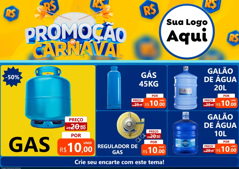 Modelo de Encarte para Encarte A4 Horizontal com o tema Promoção de Carnaval para Água e gás