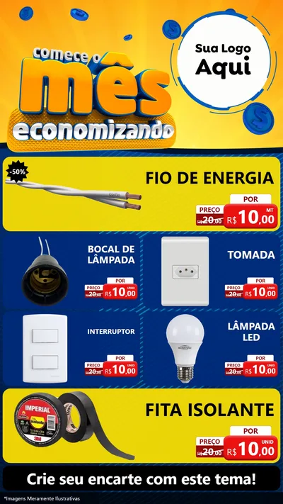 Modelo de TV para TV Vertical com o tema Comece O Mês Economizando para Materiais Elétricos