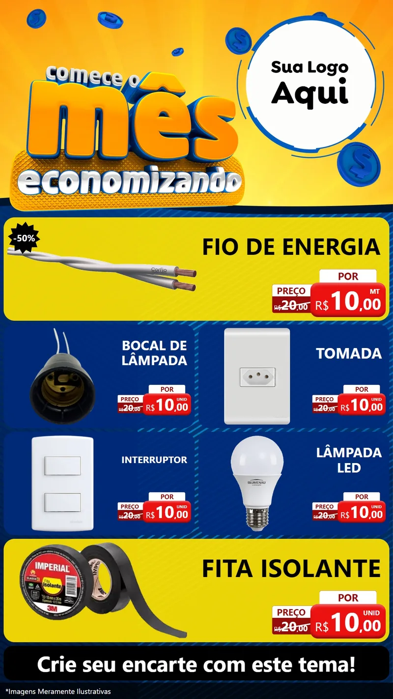 Modelo de TV para TV Vertical com o tema Comece O Mês Economizando para Materiais Elétricos