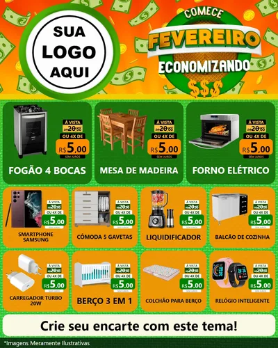Modelo de Rede Social para Feed Instagram com o tema Comece Fevereiro Economizando para Móveis e Eletro