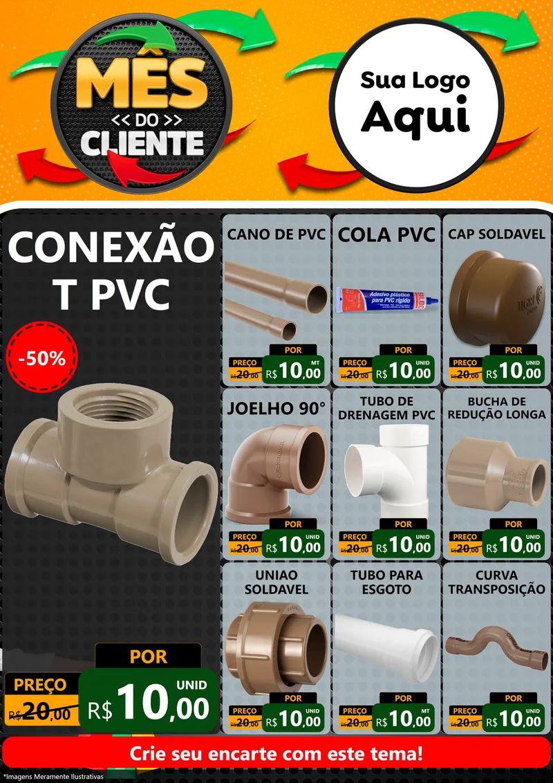 Modelo de Encarte para Encarte A4 Vertical com o tema Mês do Cliente para Tubos e conexões