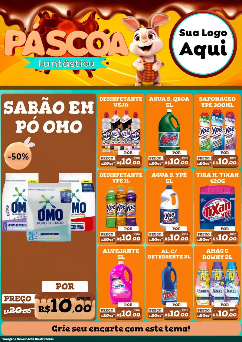 Modelo de Encarte para Encarte A4 Vertical com o tema Páscoa Fantástica para Produtos de Limpeza