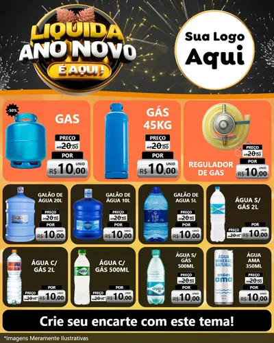 Modelo de Rede Social para Feed Instagram com o tema Liquida Ano Novo É Aqui! para Água e gás