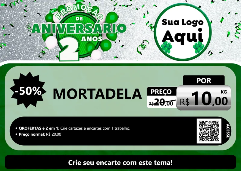 Modelo de Cartaz para Cartaz A4 Horizontal com o tema Promoção de Aniversário - 2 Anos para Frios e Laticínios