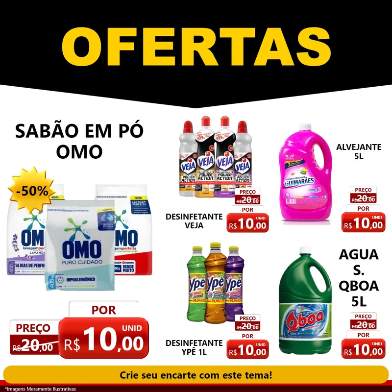 Modelo de Rede Social para Feed Facebook com o tema Ofertas Preto e Vermelho Cartaz para Produtos de Limpeza