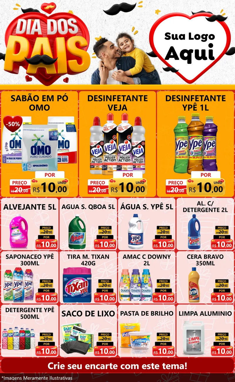 Modelo de Encarte para Encarte Grande com o tema Dia dos Pais para Produtos de Limpeza