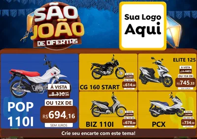 Modelo de Encarte para Encarte A4 Horizontal com o tema São João Ofertas Imbatíveis! - Junina para Concessionaria de Motos